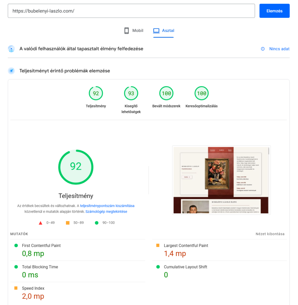 Bubelényi László - pagespeed